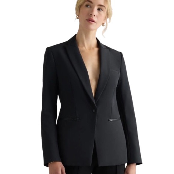 Quince Jackets & Blazers - Quince Scuba Single Breasted Convertible Blazer Large Black Modern Workwear